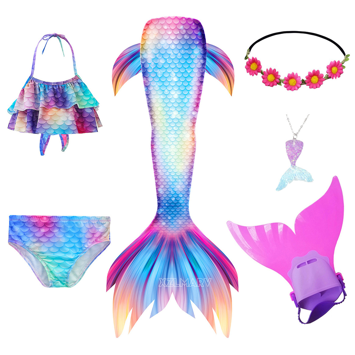 6Pcs/set Ariel Girls Swimming  - Flippers Swimming 评论和价格
